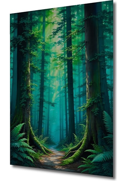 Yeşil Orman Rüyası Yağlı Boya Görünümlü Dekoratif Ahşap Ev/işyeri/ofis Kare Tablo fiyatları