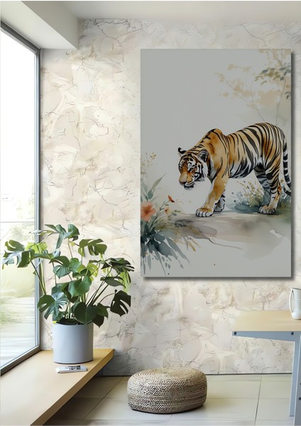 Sulu Boya Görünümlü Orman Kaplanı Dekoratif Ahşap Ev/işyeri/ofis Kare Tablo