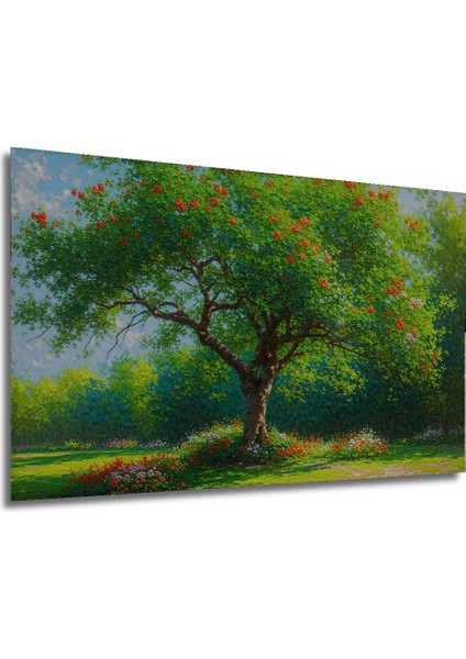Yağlı Boya Görünümlü Çiçek Açmış Ağaç Ev/işyeri/ofis Dekoratif Ahşap Kare Tablo modelleri