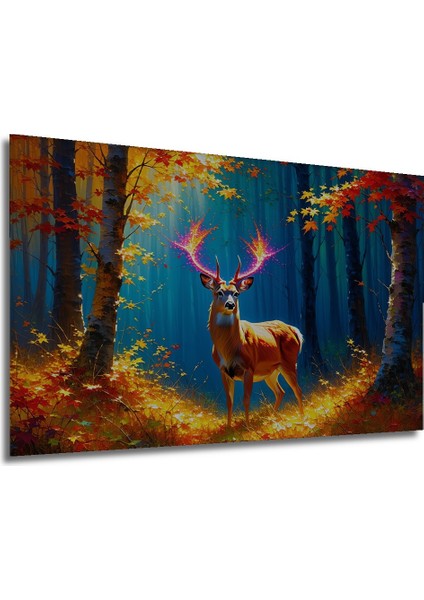 Geyik ve Sonbahar Yaprakları Yağlı Boya Görünümlü Dekoratif Ahşap Ev/işyeri/ofis Kare Tablo modelleri