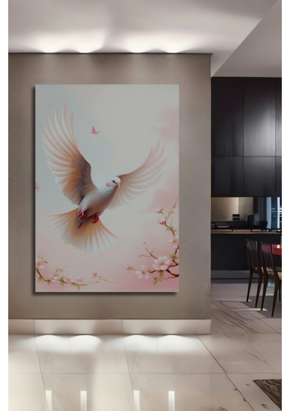 Uçan Beyaz Güvercin Yağlı Boya Görünümlü Dekoratif Ahşap Ev/işyeri/ofis Kare Tablo