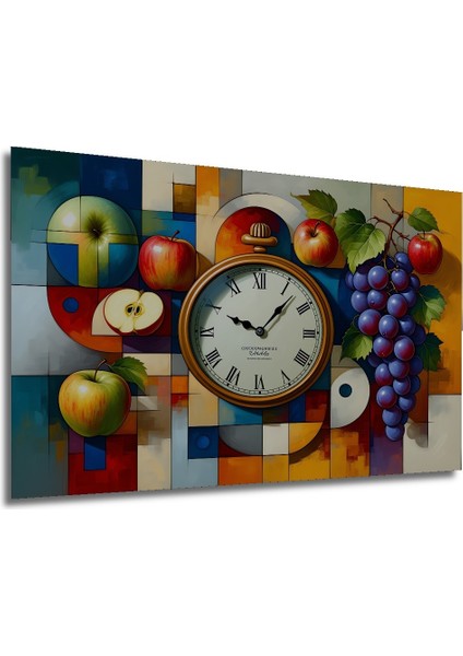 Elma Üzüm Saat Yağlı Boya Görünümlü Modern Sanat Dekoratif Ahşap Ev/işyeri/ofis Kare Tablo modelleri