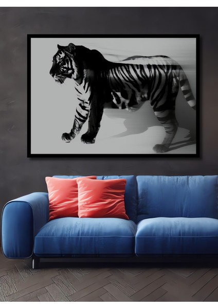 Çerçeve Görünümlü Soyut Kaplan Hızı Siyah Beyaz Dekoratif Ahşap Ev/işyeri/ofis Kare Tablo