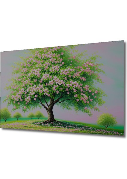 Pembe Çiçek Açan Ağaç Yağlı Boya Görünümlü Dekoratif Ahşap Ev/işyeri/ofis Kare Tablo fiyatları