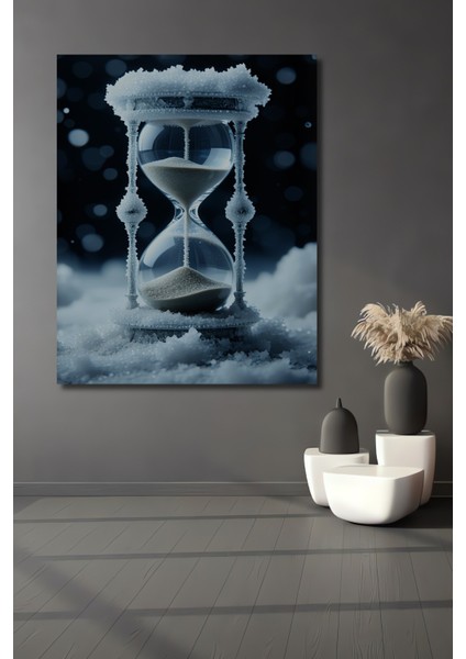 Donmuş Kum Saati Zamanın Buz Tutkusu Dekoratif Ahşap Ev/işyeri/ofis Kare Tablo