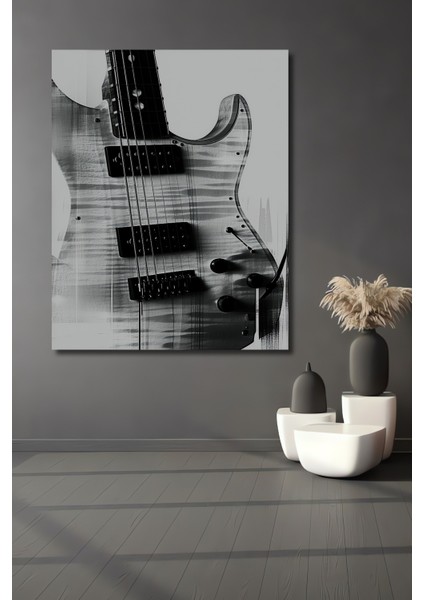 Siyah Beyaz Gitar Ritimleri Dekoratif Ahşap Ev/işyeri/ofis Kare Tablo