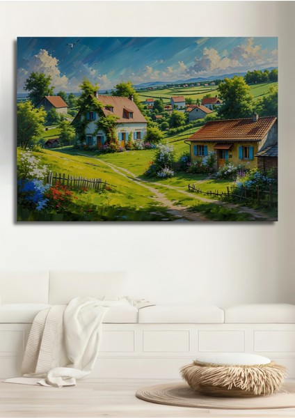 Kırsal Yaşam Yağlı Boya Görünümlü Dekoratif Ahşap Ev/işyeri/ofis Kare Tablo