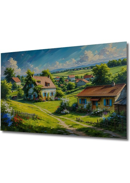 Kırsal Yaşam Yağlı Boya Görünümlü Dekoratif Ahşap Ev/işyeri/ofis Kare Tablo fiyatları