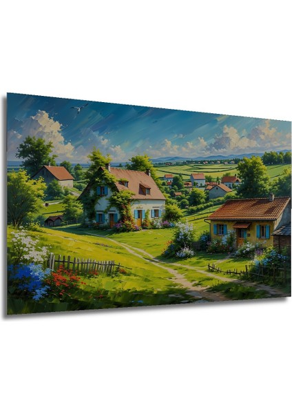 Kırsal Yaşam Yağlı Boya Görünümlü Dekoratif Ahşap Ev/işyeri/ofis Kare Tablo modelleri