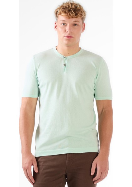 Su Yeşili Erkek Slim Fit Düz Düğmeli O Yaka Triko indirimleri