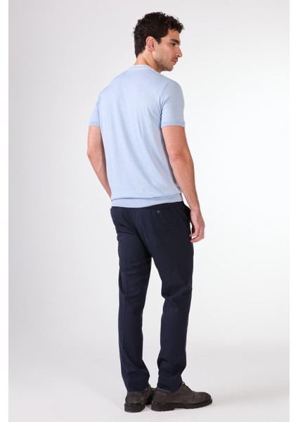 Buz Mavisi O Yaka Düz Renk Kısa Kollu Slim Fit Triko Tshirt fırsatları