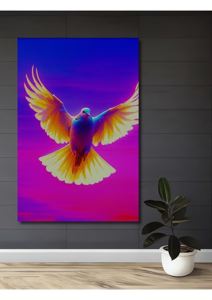 Neon Renklerde Özgürlük Güvercini Yağlı Boya Görünümlü Dekoratif Ahşap Ev/işyeri/ofis Kare Tablo