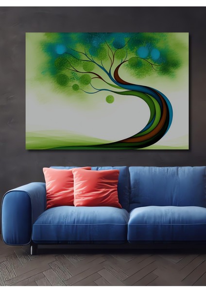 Yeşil Rüyalar Ağacı Yağlı Boya Görünümlü Modern Sanat Ev/işyeri/ofis Dekoratif Ahşap Kare Tablo