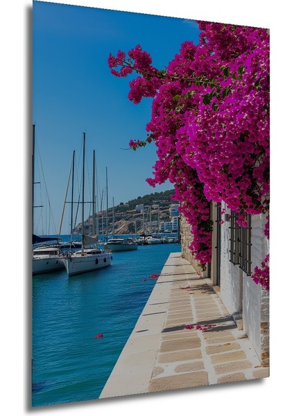 Ege Sahili Begonvil Rüyası Yağlı Boya Görünümlü Dekoratif Ahşap Ev/işyeri/ofis Kare Tablo modelleri