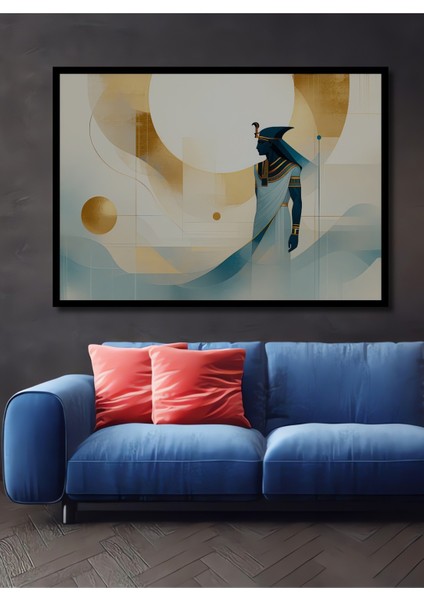 Çerçeve Görünümlü Minimalist Firavun Portresi Yağlı Boya Görünümlü Ahşap Ofis Tablo