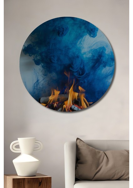Alev ve Mavi Duman Modern Sanat Dekoratif Ahşap Ev/işyeri/ofis Yuvarlak Tablo