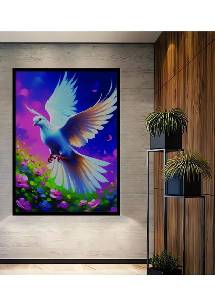 Çerçeve Görünümlü Uçan Güvercin Yağlı Boya Görünümlü Dekoratif Ahşap Ev/işyeri/ofis Kare Tablo
