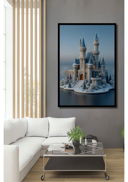 Çerçeve Görünümlü Büyülü Şato Kış Masalı Dekoratif Ahşap Ev/işyeri/ofis Kare Tablo