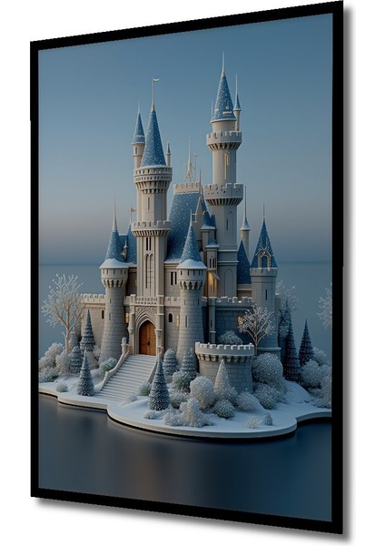 Çerçeve Görünümlü Büyülü Şato Kış Masalı Dekoratif Ahşap Ev/işyeri/ofis Kare Tablo fiyatları