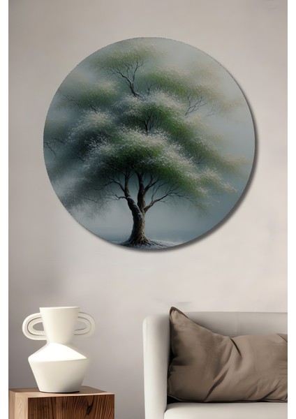 Büyülü Ağaç Yağlı Boya Görünümlü Ev/işyeri/ofis Dekoratif Ahşap Yuvarlak Tablo