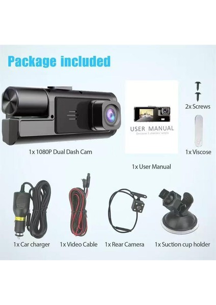 Dash Cam A22 3 Kanal Araba Kaydedici 1080P 32 GB Hafıza kartlı modelleri