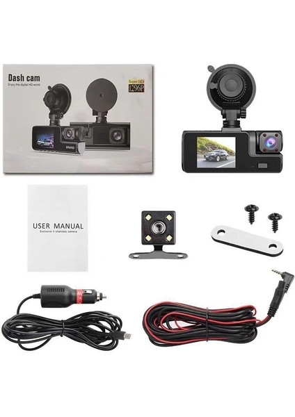 Dash Cam A22 3 Kanal Araba Kaydedici 1080P 32 GB Hafıza kartlı