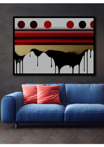 Çerçeve Görünümlü Altın Çağrışımlı Soyut Sanat Yağlı Boya Görünümlü Ahşap Ofis Tablo