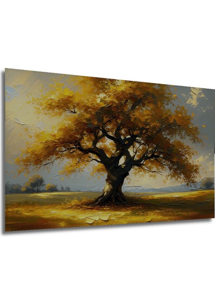 Altın Sonbahar Ağacı Yağlı Boya Görünümlü Ev/işyeri/ofis Dekoratif Ahşap Kare Tablo modelleri