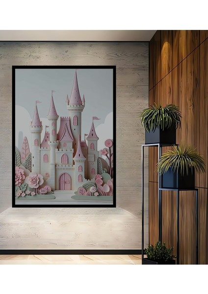 Çerçeve Görünümlü Pembe Düşler Diyarı Pastel Boya Görünümlü Dekoratif Ahşap Işyeri/ofis Kare Tablo