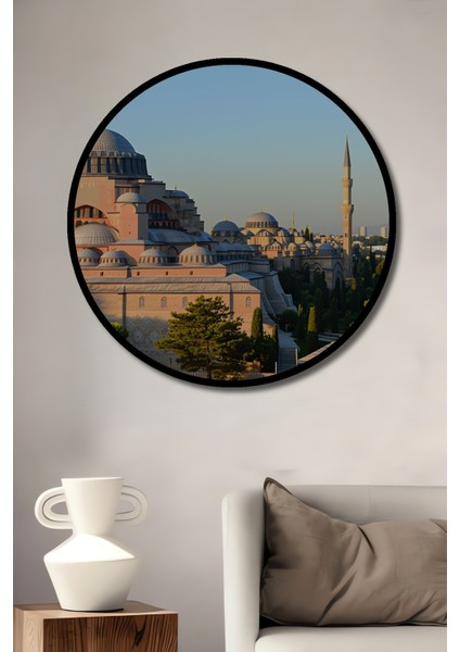 Çerçeve Görünümlü Süleymaniye Cami Muhteşem Gün Batımı Yağlı Boya Görünümlü Ahşap Ofis Tablo