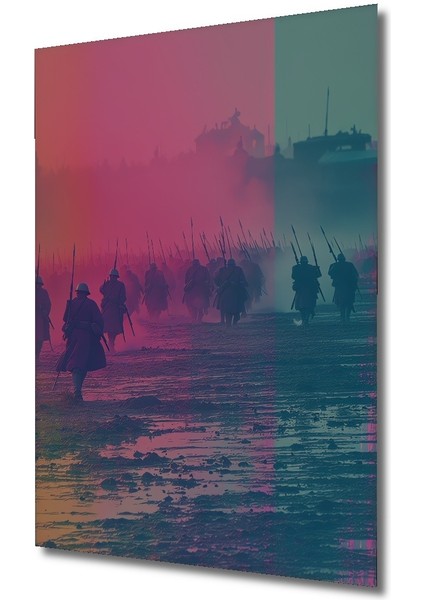 Savaş Alanında Pastel Boya Görünümlü Askerler Ev/işyeri/ofis Dekoratif Ahşap Kare Tablosu fiyatları