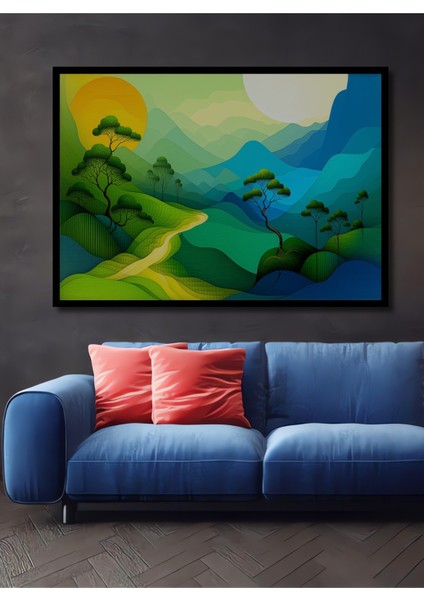 Çerçeve Görünümlü Rüya Gibi Dağlar Yağlı Boya Görünümlü Dekoratif Ahşap Dekoratif Ofis Kare Tablo