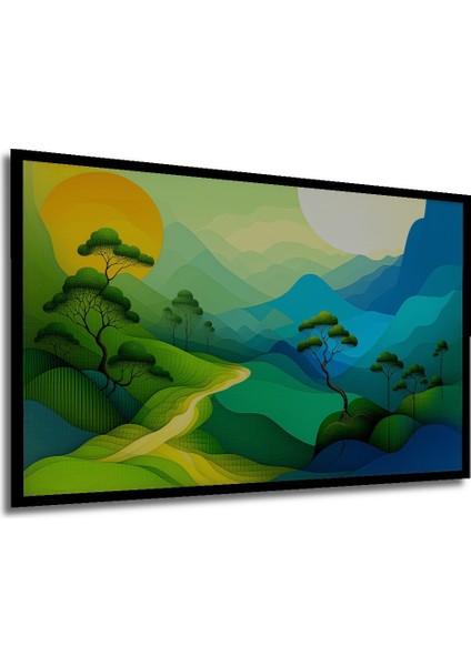 Çerçeve Görünümlü Rüya Gibi Dağlar Yağlı Boya Görünümlü Dekoratif Ahşap Dekoratif Ofis Kare Tablo modelleri