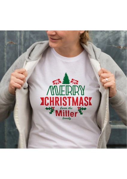 Merry Chrıstmas From The Miller Baskılı T-Shirt - Beyaz