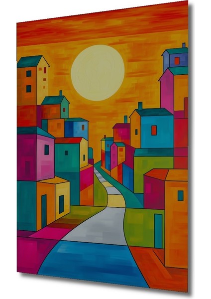 Renkli Evler Modern Sanat Yağlı Boya Görünümlü Dekoratif Ahşap Ev/işyeri/ofis Kare Tablo fiyatları