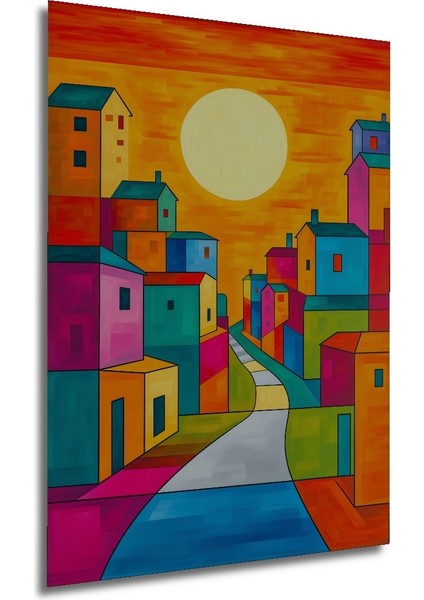 Renkli Evler Modern Sanat Yağlı Boya Görünümlü Dekoratif Ahşap Ev/işyeri/ofis Kare Tablo modelleri