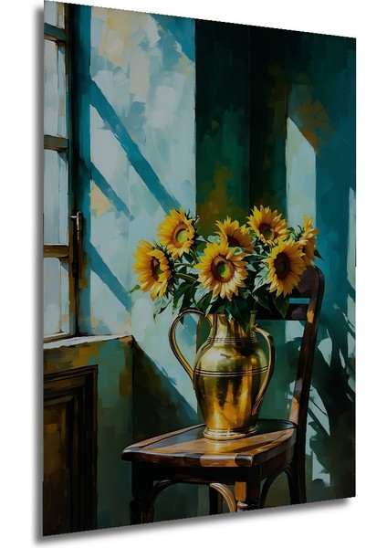 Altın Vazo Içinde Ayçiçekleri Yağlı Boya Görünümlü Dekoratif Ahşap Ev/işyeri/ofis Kare Tablo modelleri