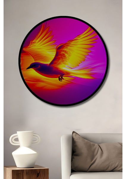 Çerçeve Görünümlü Ateşten Kanatlı Kuş Modern Sanat Dekoratif Ahşap Ev/işyeri/ofis Yuvarlak Tablo
