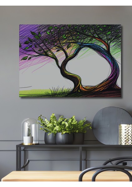 Pastel Rüyası Ağaçlar Kara Kalem Görünümlü Dekoratif Ahşap Ev/işyeri/ofis Kare Tablo