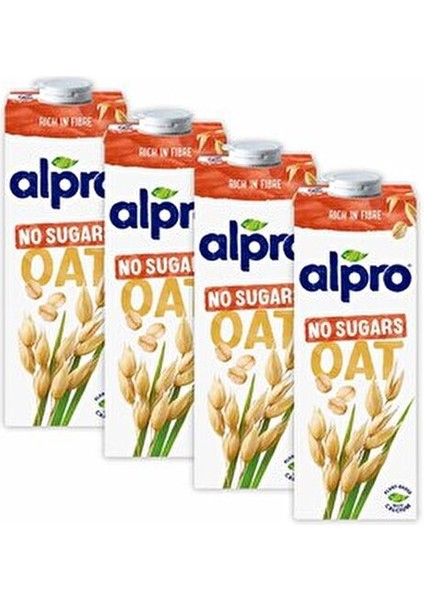 Şekersiz Yulaf Sütü 4x1L Bitki Bazlı Kalsiyum, Vitamin D, B2 ve B12 İçerir