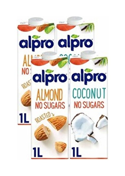 4'lü Mix Set Badem ve Hindistan Cevizi Sütü 4 x 1 lt Şekersiz Alternatif Süt Ürünleri