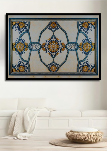 Çerçeve Görünümlü Osmanlı Çiçek Bahçesi Yağlı Boya Görünümlü Dekoratif Ahşap Işyeri/ofis Kare Tablo