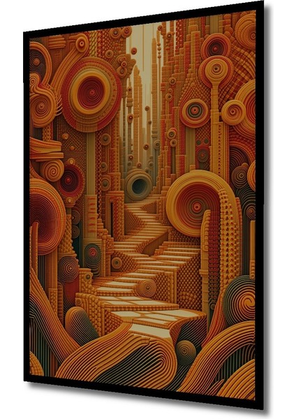 Çerçeve Görünümlü Sarmal Şehir Labirenti Yağlı Boya Görünümlü Dekoratif Ahşap Ofis Kare Tablo fiyatları