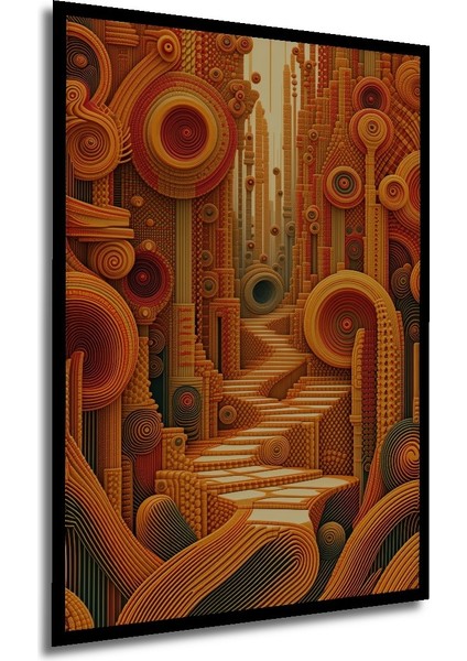 Çerçeve Görünümlü Sarmal Şehir Labirenti Yağlı Boya Görünümlü Dekoratif Ahşap Ofis Kare Tablo modelleri