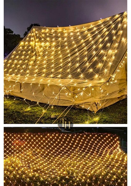 144 Ledli 2x2 Metre Animasyonlu Ağ Perde LED Fişli Eklenebilir Modlu File Yılbaşı Süsleme