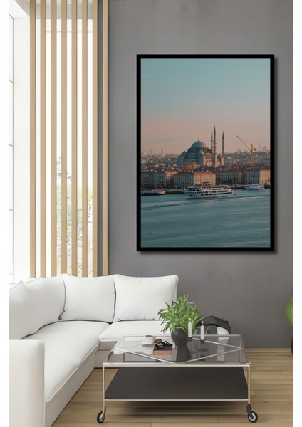 Çerçeve Görünümlü Istanbul Tarihi Yarımada Pastel Boya Görünümlü Dekoratif Ahşap Ofis Kare Tablo