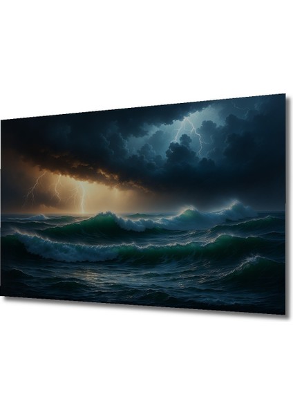 Fırtınalı Deniz Manzarası Yağlı Boya Görünümlü Dekoratif Ahşap Ev/işyeri/ofis Kare Tablo fiyatları