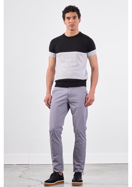 Siyah Bisiklet Yaka Çift Renk Slim Fit Triko Tshirt