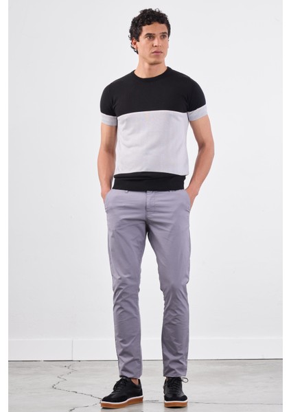 Siyah Bisiklet Yaka Çift Renk Slim Fit Triko Tshirt fiyatları