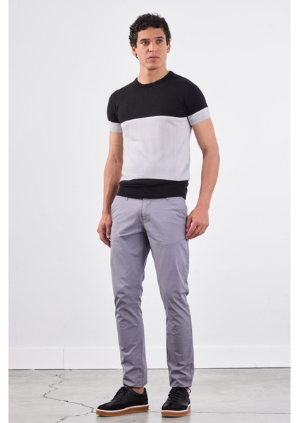Siyah Bisiklet Yaka Çift Renk Slim Fit Triko Tshirt fırsatları
